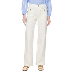 J.Crew Full Length Slim Wide Leg Premium White Pant Gold Button Size 31 NWT $148